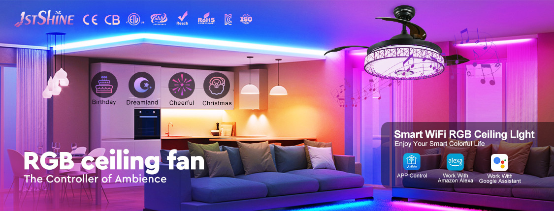 Laatste bedrijfsblogs Transformeer uw ruimte met de RGB plafondventilator van 1stShine: aanpasbare verlichting en slimme functies