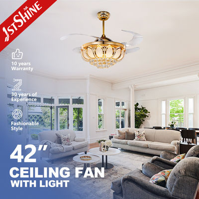 kopen Controlemodus WIFI Crystal LED Plafondventilatorlamp met verborgen bladen en wandcontrole online vervaardiging