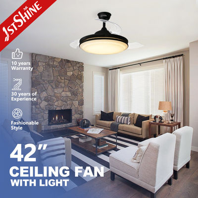 kopen 230V decoratieve verlichting terugtrekbare LED plafondventilator met dimmer ondersteuning 42 inch grootte online vervaardiging