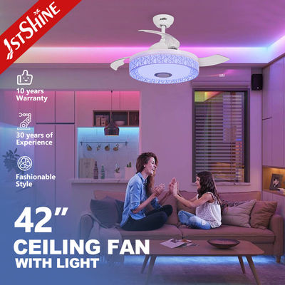 kopen AC motor type 1stshine terugtrekbare messen Muziek plafondventilator met luidspreker en verlichting online vervaardiging