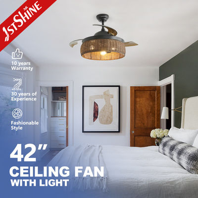 kopen Geweven rotan kooi plafond ventilator met licht villatic onzichtbare lemmet Dc 240v online vervaardiging
