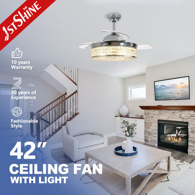 kopen Verstelbare bladen DC motor lage energie kristal plafond ventilator licht voor slaapkamer online vervaardiging