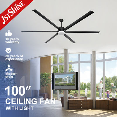 100 inch zwart modern metalen lemmet grote DC motor plafondventilator met 3 kleur LED licht