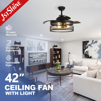 Wandbediening 42 inch Zwart Kleur PC Blades Dimmable Invisible Plafondventilator met LED licht