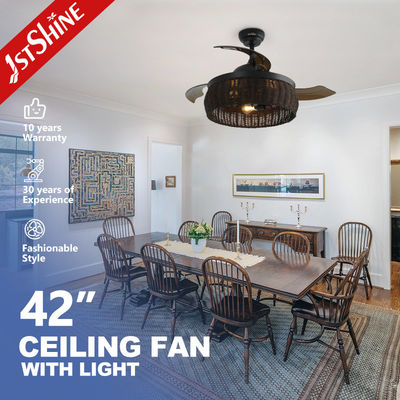 Goede prijs 1stshine Rattan weven plafondventilator met ouderwets ontwerp en onzichtbare messen online