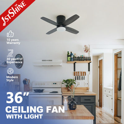 36 inch Modern Led Invisible Ceiling Fan Mini 4 Plywood Blades Low Profile Dimming Light