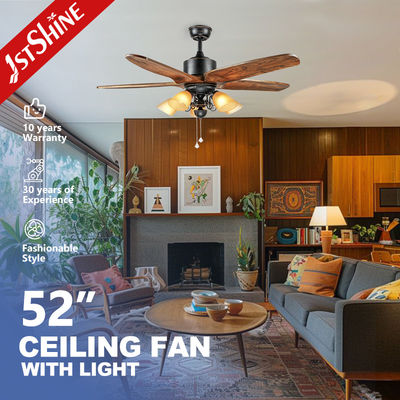 Goede prijs Ondersteuning dimmer 52 inch plafondventilator met 5 houten messen en trekketen 110-240V input online